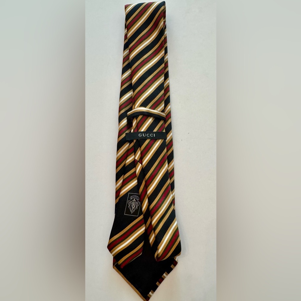 Gucci Men's Silk Tie - Black, Gold, Red Stripes